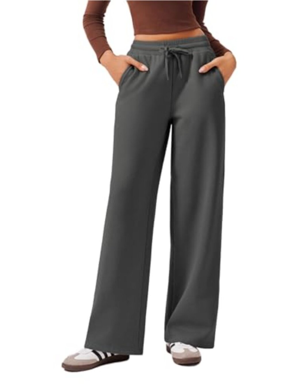 Fleece Lined Wide Leg Sweatpants High Waisted Drawstring Athletic Pants with